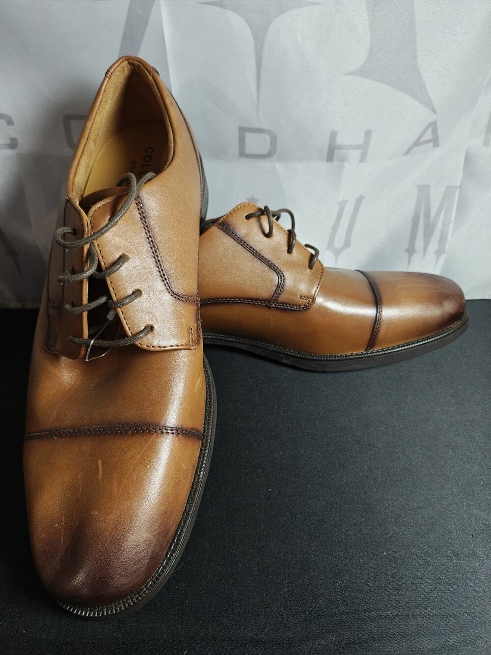 Cole Haan Men's 12 Grand360 Bedford Cap-Toe Oxfords Leather Tan C40255 New Blems